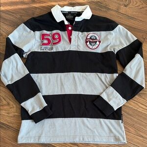 Guinness Black and Gray Striped Rugby Shirt
